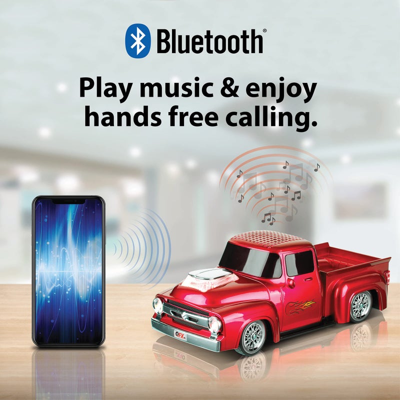 QFX Bluetooth 1956 Pickup Truck Replica Speaker, 3-inch Speakers, Hands Free Link, Built-in Microphone, FM Radio and LED Party Lights, Red - BT-1956 RD - Image 5